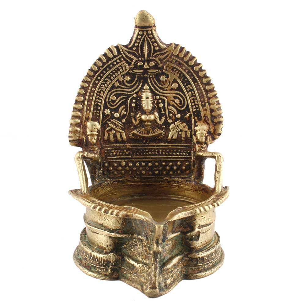 Handmade Brass Oil lamp Engraved Design Indian Pooja Lamp